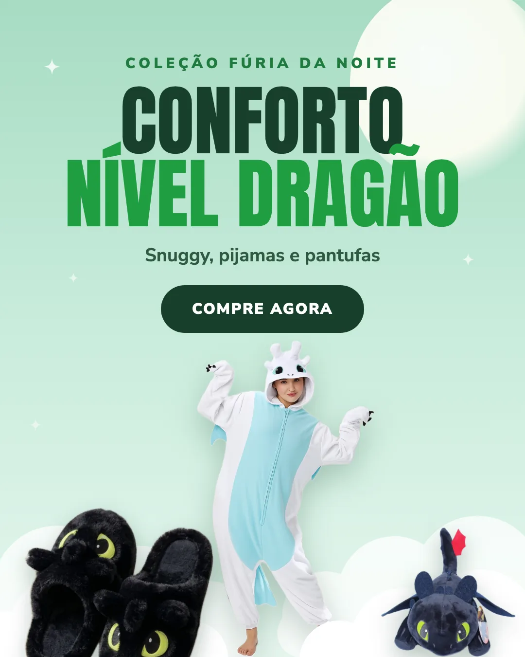 Coleção Fúria da Noite: Snuggy, pijamas e pantufas de dragão