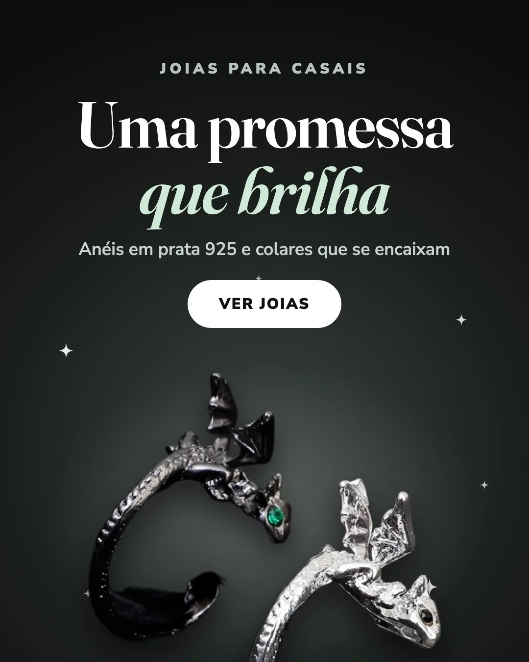 Joias para casais: anéis em prata 925 e colares que se encaixam